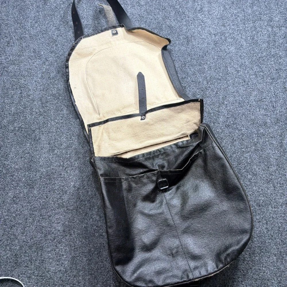 Vintage Waxed Canvas Messenger Bag Field Bag Satchel Black Postal? Military?